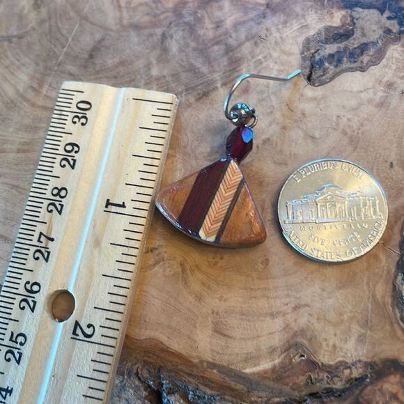 Artist Made Wooden Inlaid Earrings - Picture 4 of 4